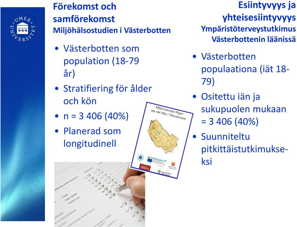 yhteisesiintyvyys Ympäristöterveystutkimus Västerbottenin läänissä Västerbotten populaationa