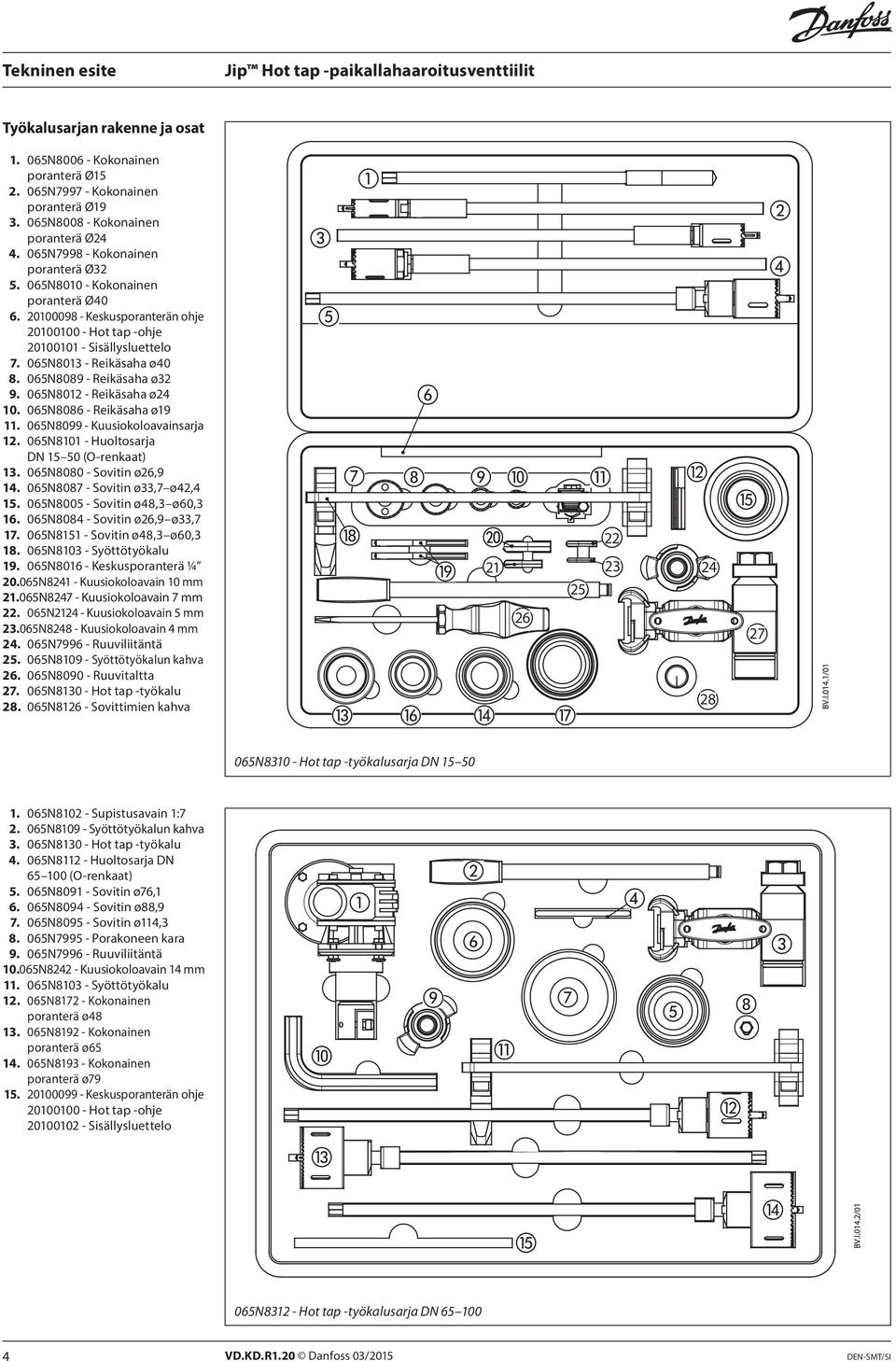 065N8012 - Reikäsaha ø24 10. 065N8086 - Reikäsaha ø19 11. 065N8099 - Kuusiokoloavainsarja 12. 065N8101 - Huoltosarja DN 15 50 (O-renkaat) 13. 065N8080 - Sovitin ø26,9 14.