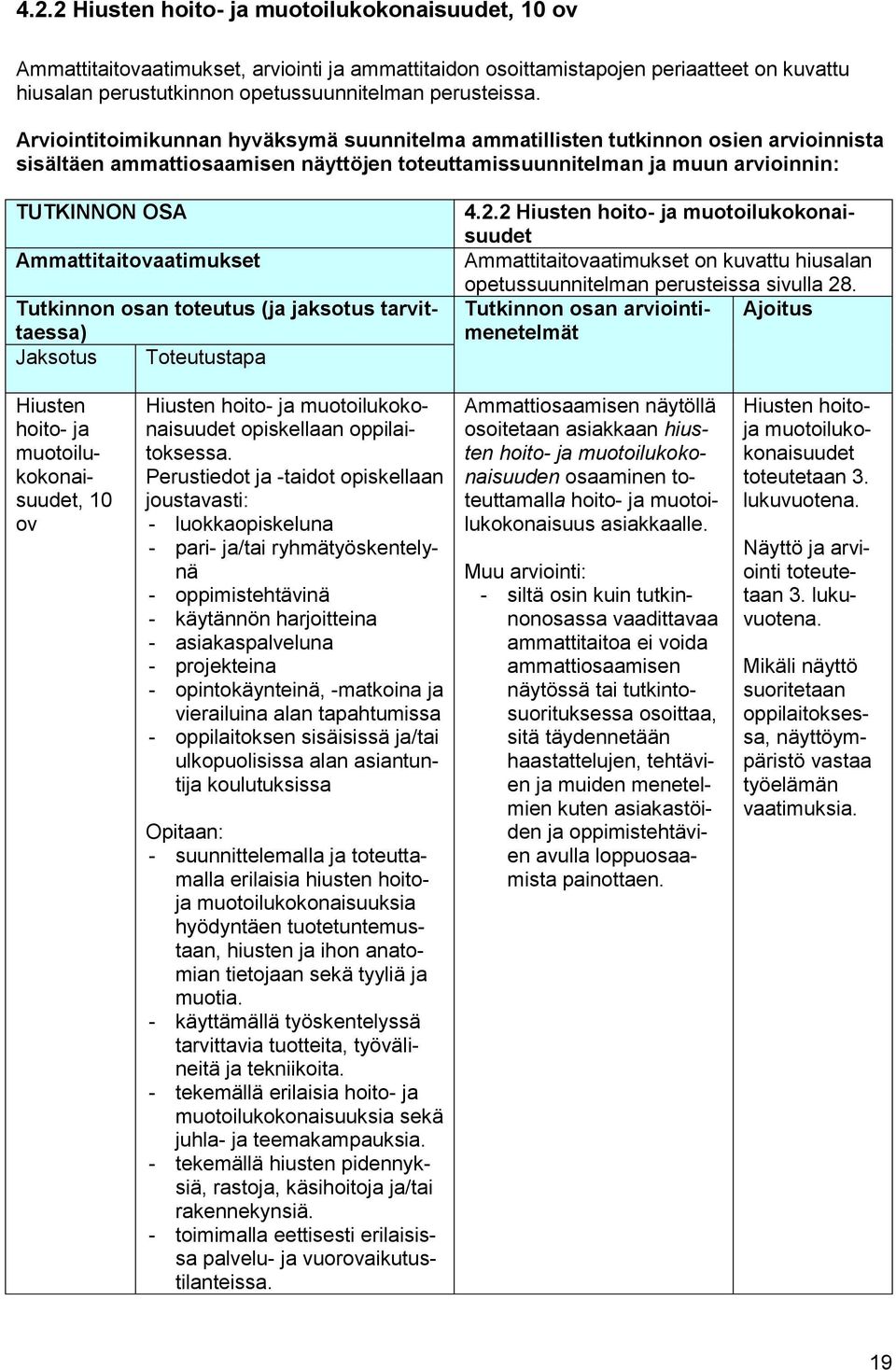 Arviointitoimikunnan hyväksymä suunnitelma ammatillisten tutkinnon osien arvioinnista sisältäen ammattiosaamisen näyttöjen toteuttamissuunnitelman ja muun arvioinnin: TUTKINNON OSA