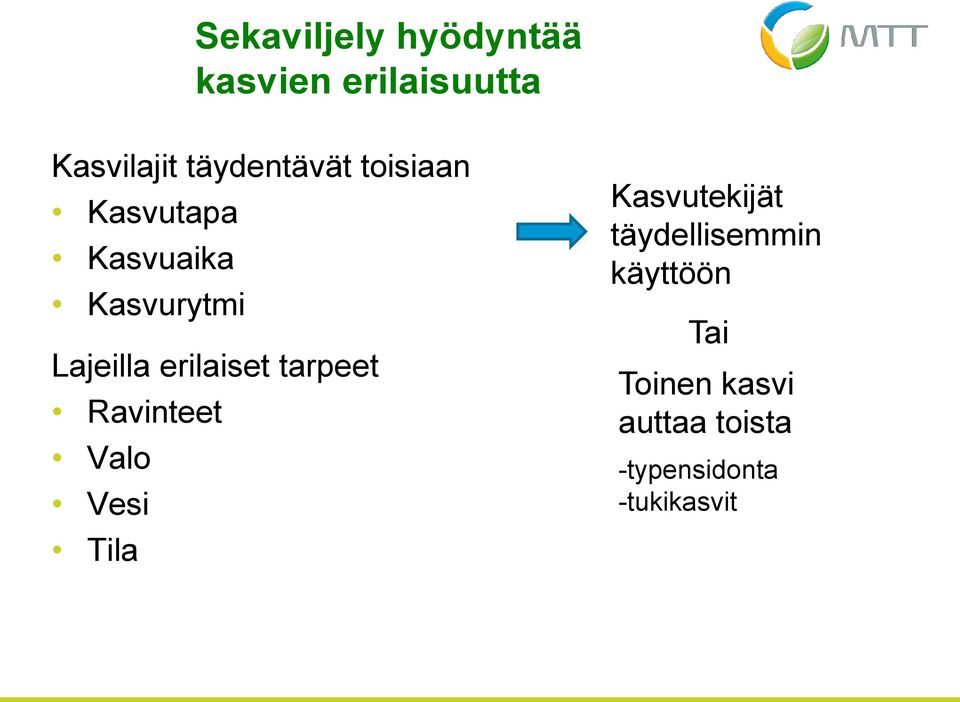 erilaiset tarpeet Ravinteet Valo Vesi Tila Kasvutekijät