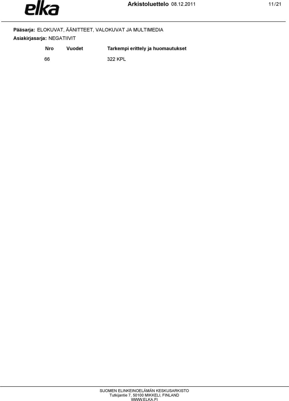 VALOKUVAT JA MULTIMEDIA Asiakirjasarja: