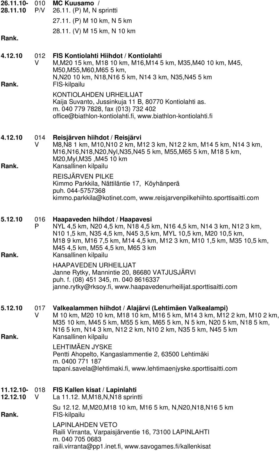 KONTIOLAHDEN URHEILIJAT Kaija Suvanto, Jussinkuja 11 B, 80770 Kontiolahti as. m. 040 779 7828, fax (013) 732 402 office@biathlon-kontiolahti.fi, www.biathlon-kontiolahti.fi 4.12.