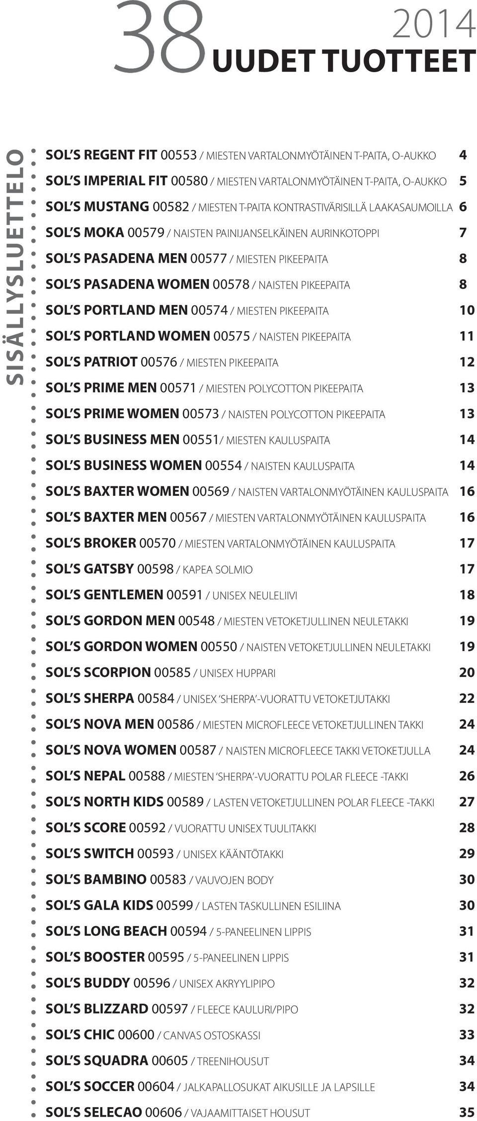 MEN 00574 / MIESEN PIKEEPAIA 10 SOL S PORLAND WOMEN 00575 / NAISEN PIKEEPAIA 11 SOL S PARIO 00576 / MIESEN PIKEEPAIA 12 SOL S PRIME MEN 00571 / MIESEN POLYCOON PIKEEPAIA 13 SOL S PRIME WOMEN 00573 /