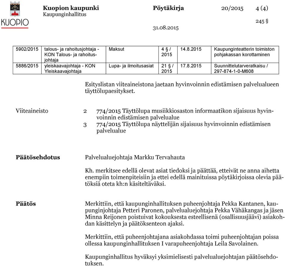 8. Suunnittelutarveratkaisu / 297-874-1-0-M608 Esityslistan viiteaineistona jaetaan hyvinvoinnin edistämisen palvelualueen täyttölupaesitykset.