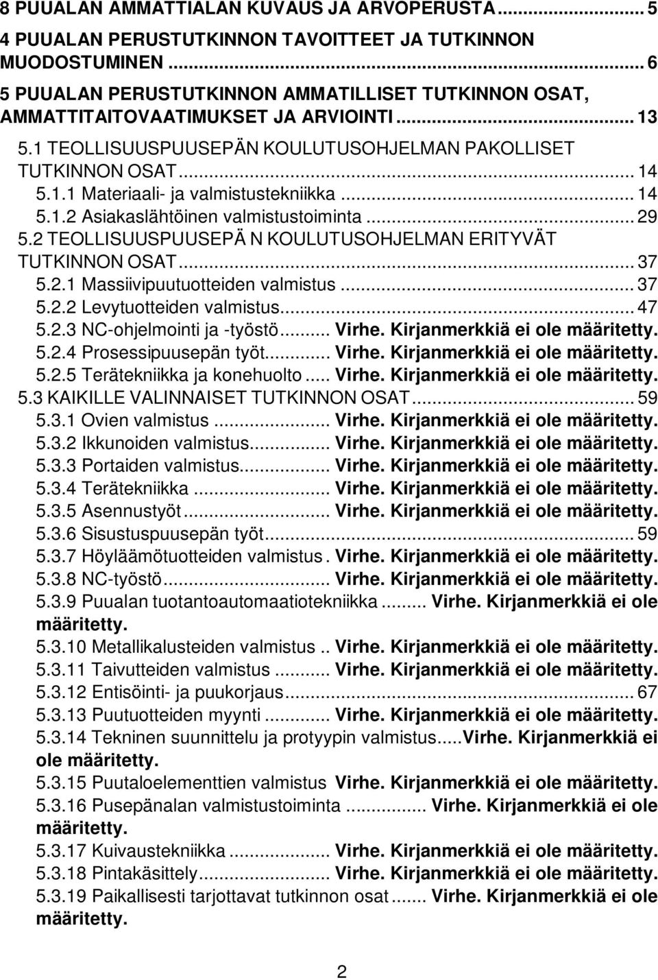 .. 14 5.1.2 Asiakaslähtöinen valmistustoiminta... 29 5.2 TEOLLISUUSPUUSEPÄ N KOULUTUSOHJELMAN ERITYVÄT TUTKINNON OSAT... 37 5.2.1 Massiivipuutuotteiden valmistus... 37 5.2.2 Levytuotteiden valmistus.