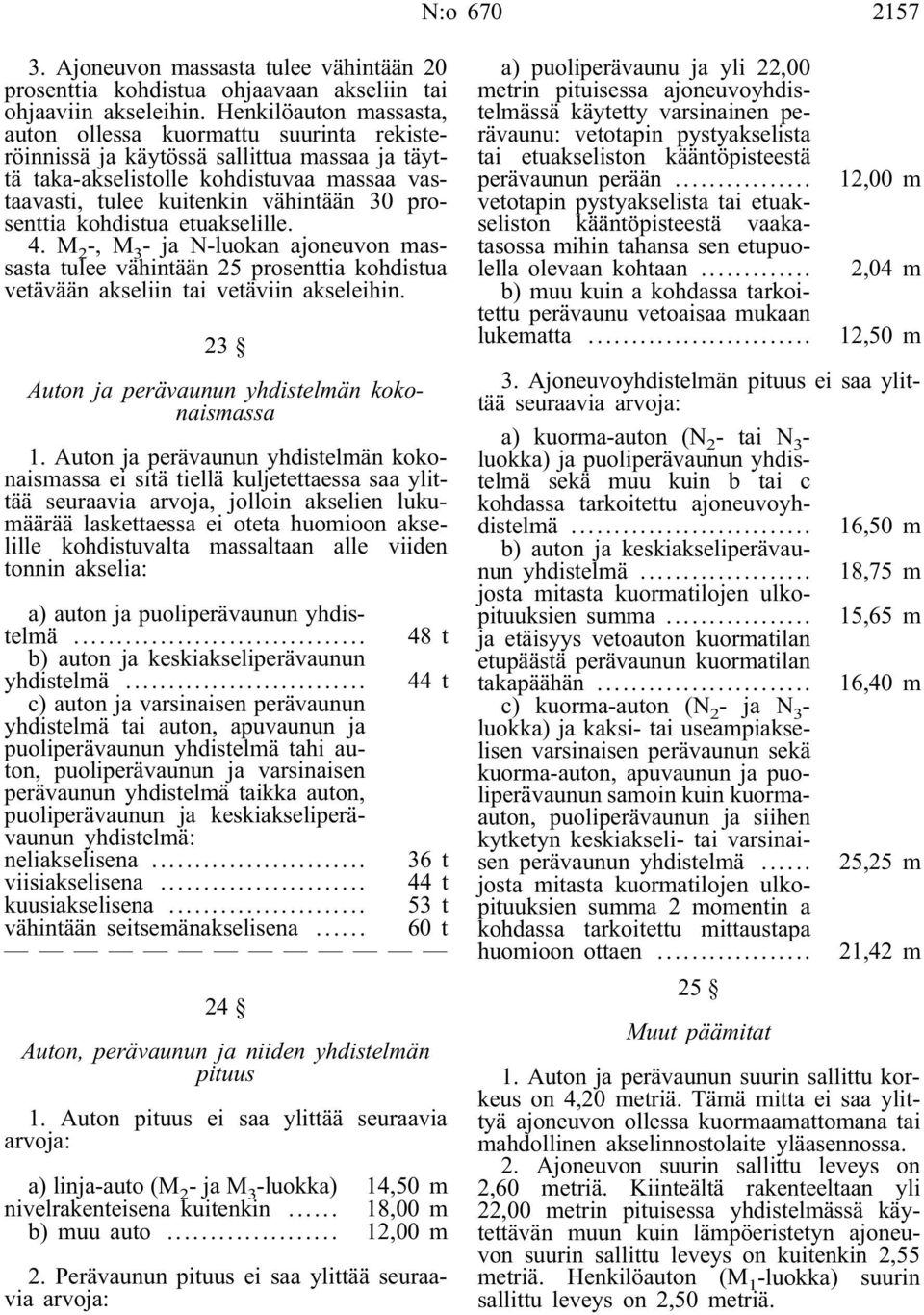 prosenttia kohdistua etuakselille. 4. M 2 -, M 3 - ja N-luokan ajoneuvon massasta tulee vähintään 25 prosenttia kohdistua vetävään akseliin tai vetäviin akseleihin.