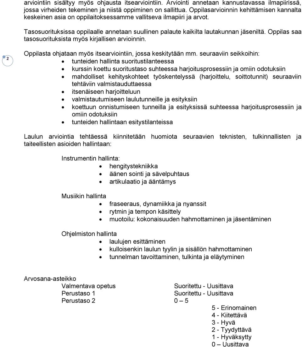 Oppilas saa tasosuorituksista myös kirjallisen arvioinnin. 2 Oppilasta ohjataan myös itsearviointiin, jossa keskitytään mm.