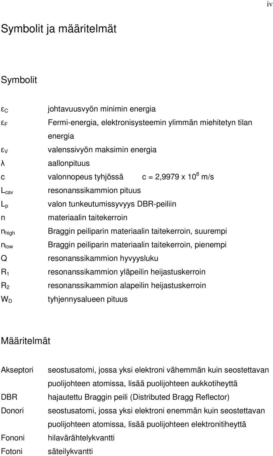 taitekerroin, suurempi Braggin peiliparin materiaalin taitekerroin, pienempi resonanssikammion hyvyysluku resonanssikammion yläpeilin heijastuskerroin resonanssikammion alapeilin heijastuskerroin
