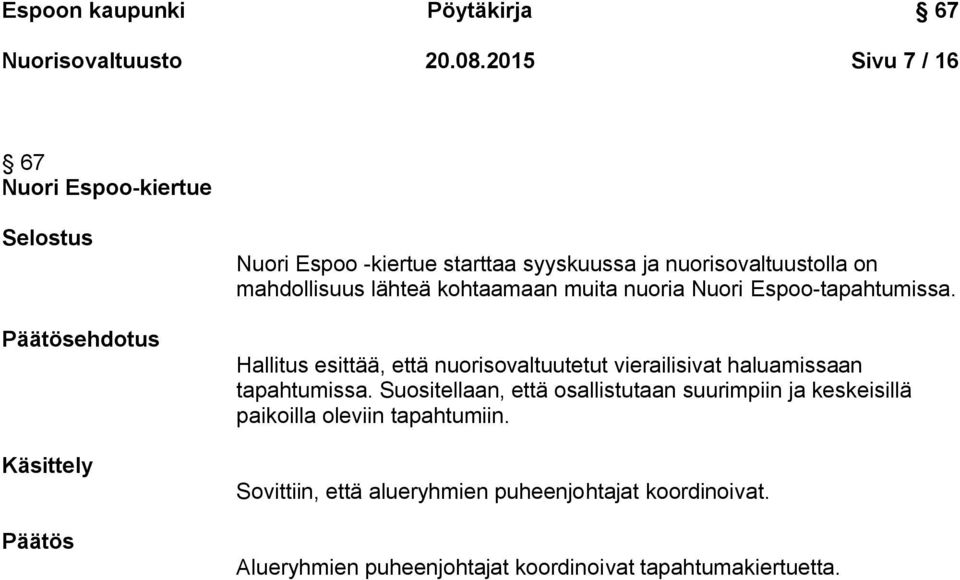 lähteä kohtaamaan muita nuoria Nuori Espoo-tapahtumissa.