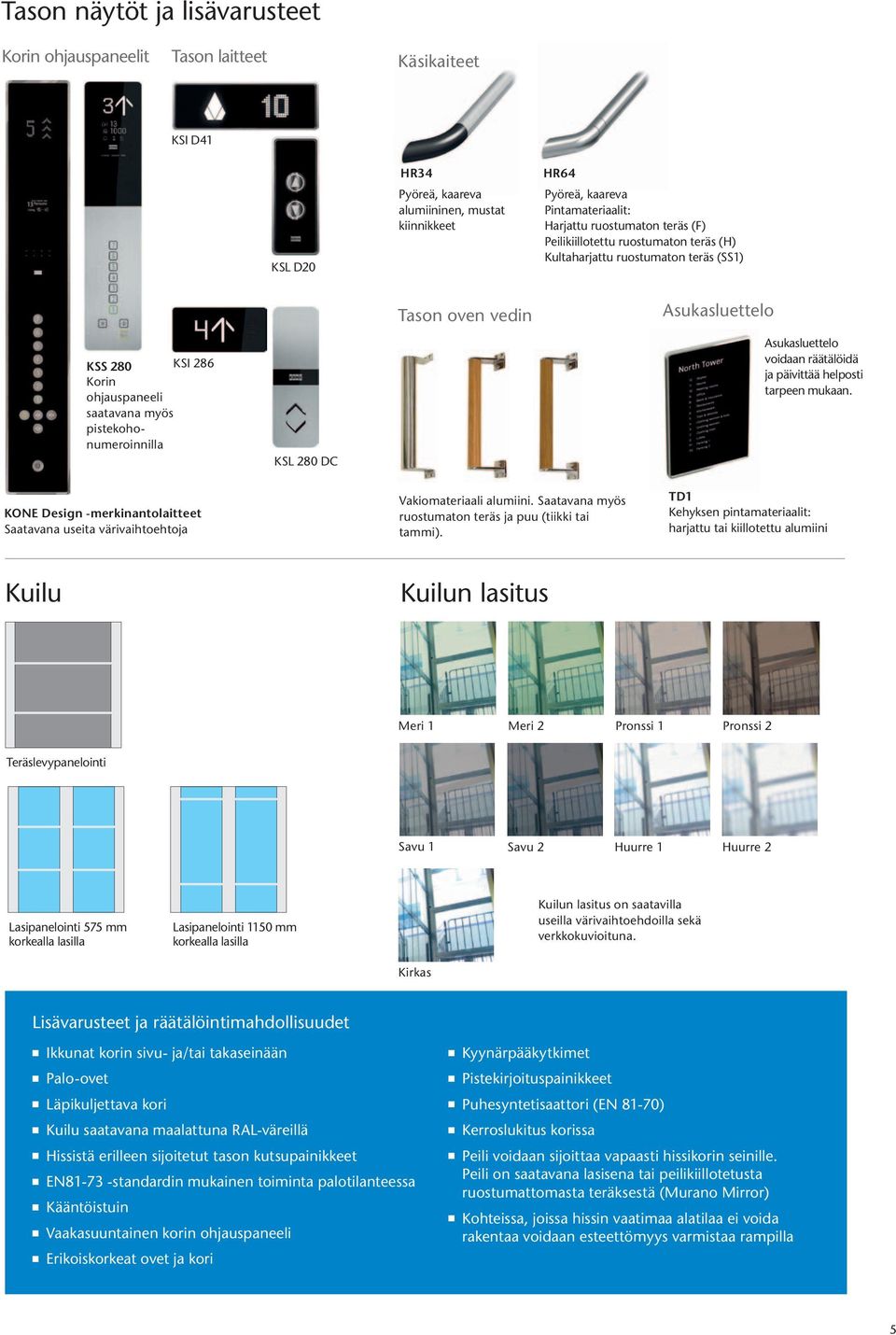 pistekohonumeroinnilla KSL 280 DC sukasluettelo voidaan räätälöidä ja päivittää helposti tarpeen mukaan. KONE Design -merkinantolaitteet Saatavana useita värivaihtoehtoja Vakiomateriaali alumiini.