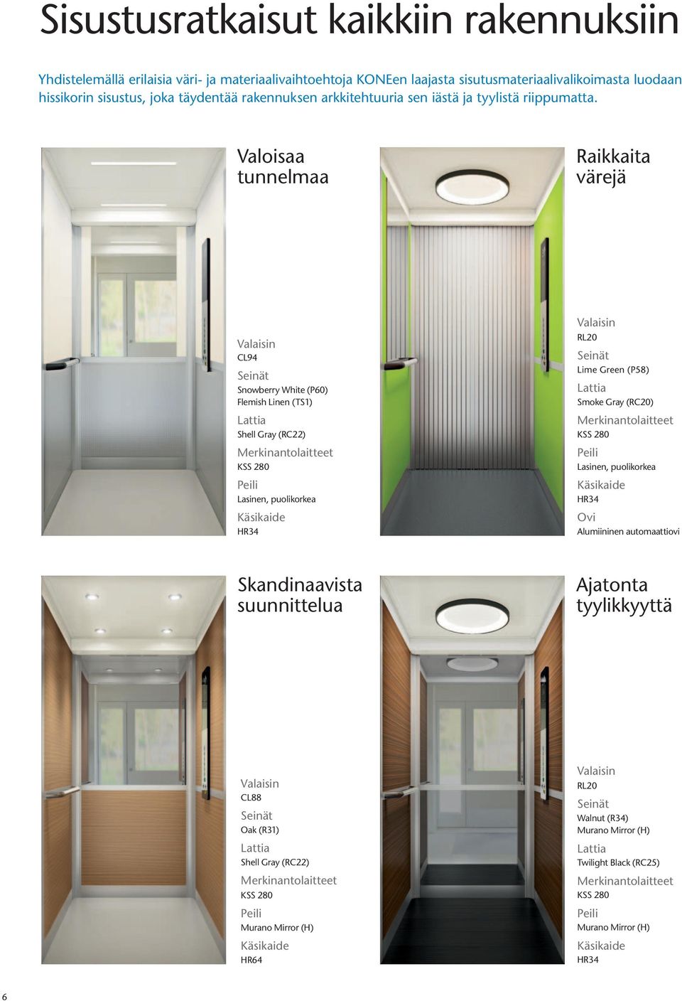 Valoisaa tunnelmaa Raikkaita värejä Valaisin CL94 Seinät Snowberry White (P60) Flemish Linen (TS1) Lattia Shell Gray (RC22) Merkinantolaitteet KSS 280 Peili Lasinen, puolikorkea Käsikaide HR34