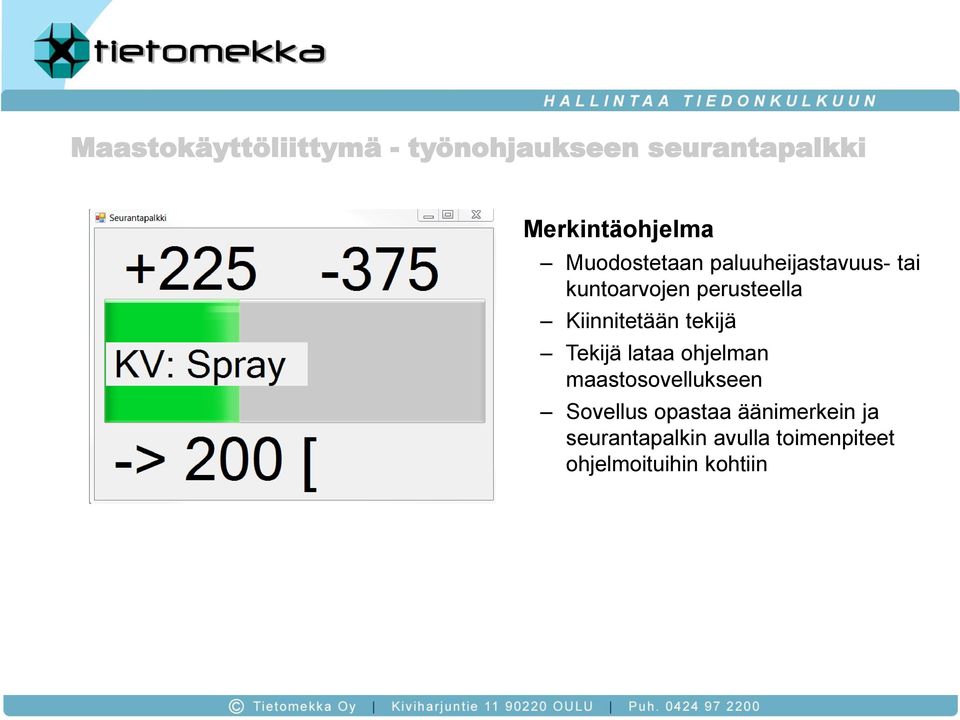 Kiinnitetään tekijä Tekijä lataa ohjelman maastosovellukseen Sovellus