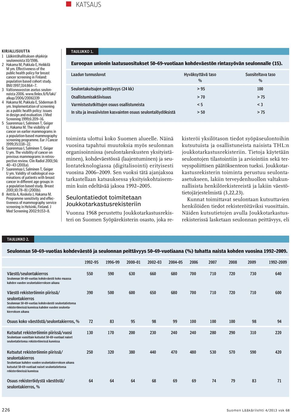 fi/fi/laki/ alkup/2006/20061339 4 Hakama M, Pukkala E, Söderman B ym. Implementation of screening as a public health policy: issues in design and evaluation. J Med Screening 1999;6:209 16.
