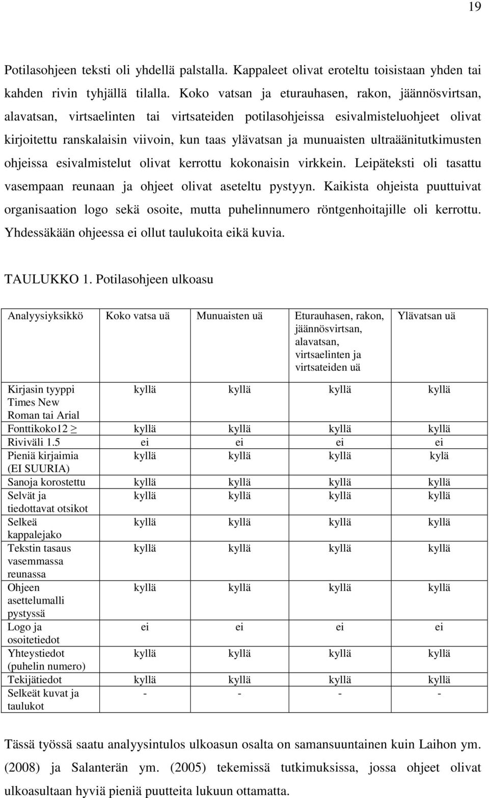 munuaisten ultraäänitutkimusten ohjeissa esivalmistelut olivat kerrottu kokonaisin virkkein. Leipäteksti oli tasattu vasempaan reunaan ja ohjeet olivat aseteltu pystyyn.