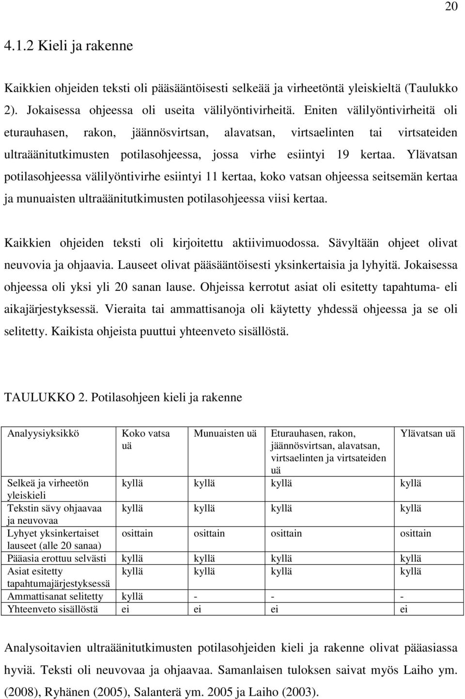 Ylävatsan potilasohjeessa välilyöntivirhe esiintyi 11 kertaa, koko vatsan ohjeessa seitsemän kertaa ja munuaisten ultraäänitutkimusten potilasohjeessa viisi kertaa.
