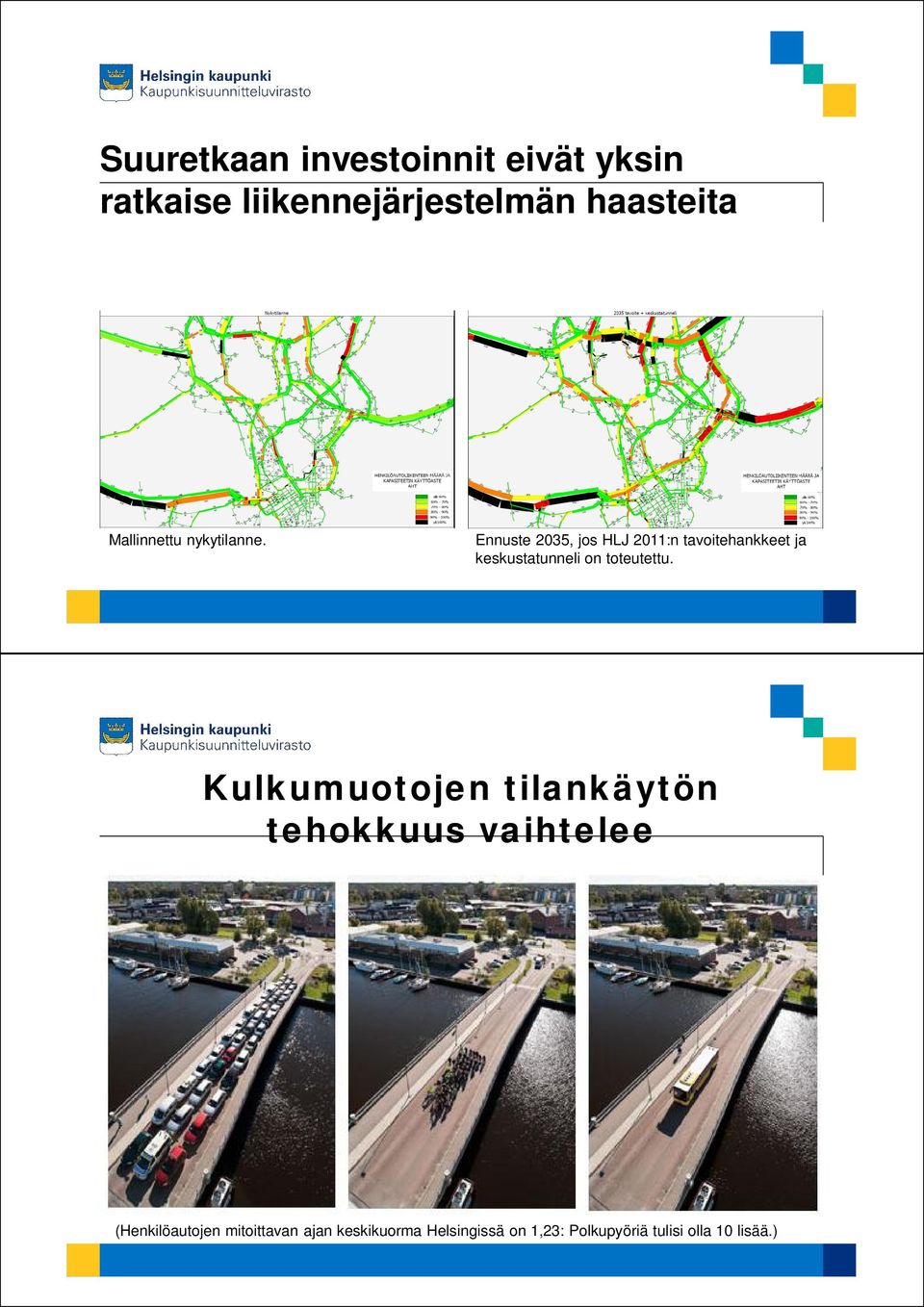 Ennuste 2035, jos HLJ 2011:n tavoitehankkeet ja keskustatunneli on toteutettu.