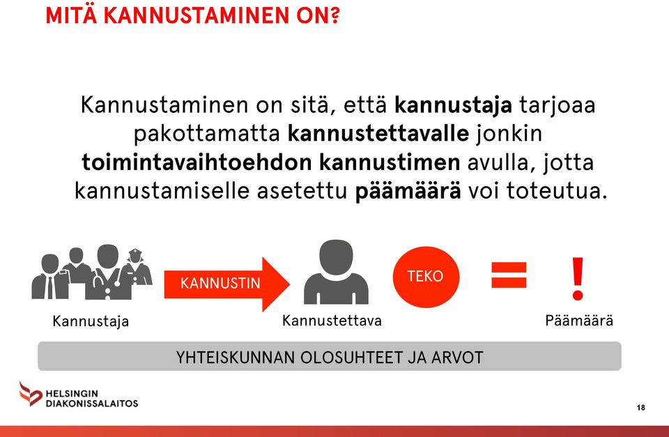 kannustettavalle jonkin toimintavaihtoehdon kannustimen avulla, jotta