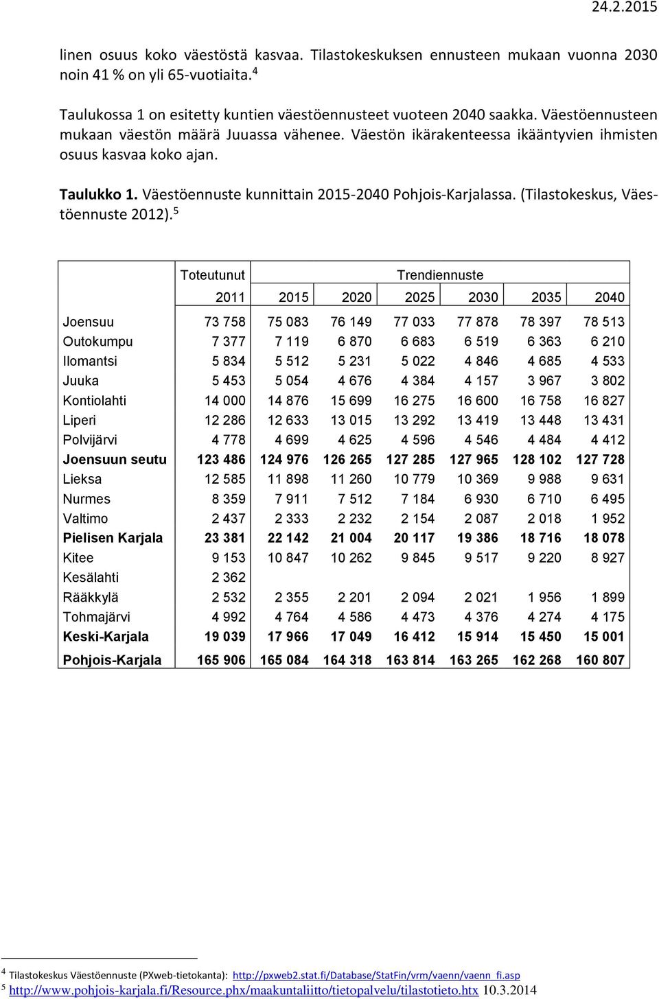 (Tilastokeskus, Väestöennuste 2012).