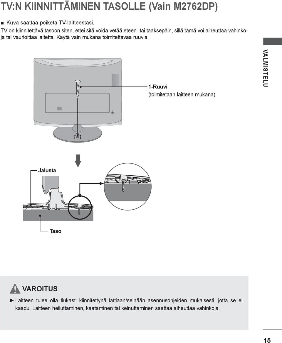 vaurioittaa laitetta. Käytä vain mukana toimitettavaa ruuvia.