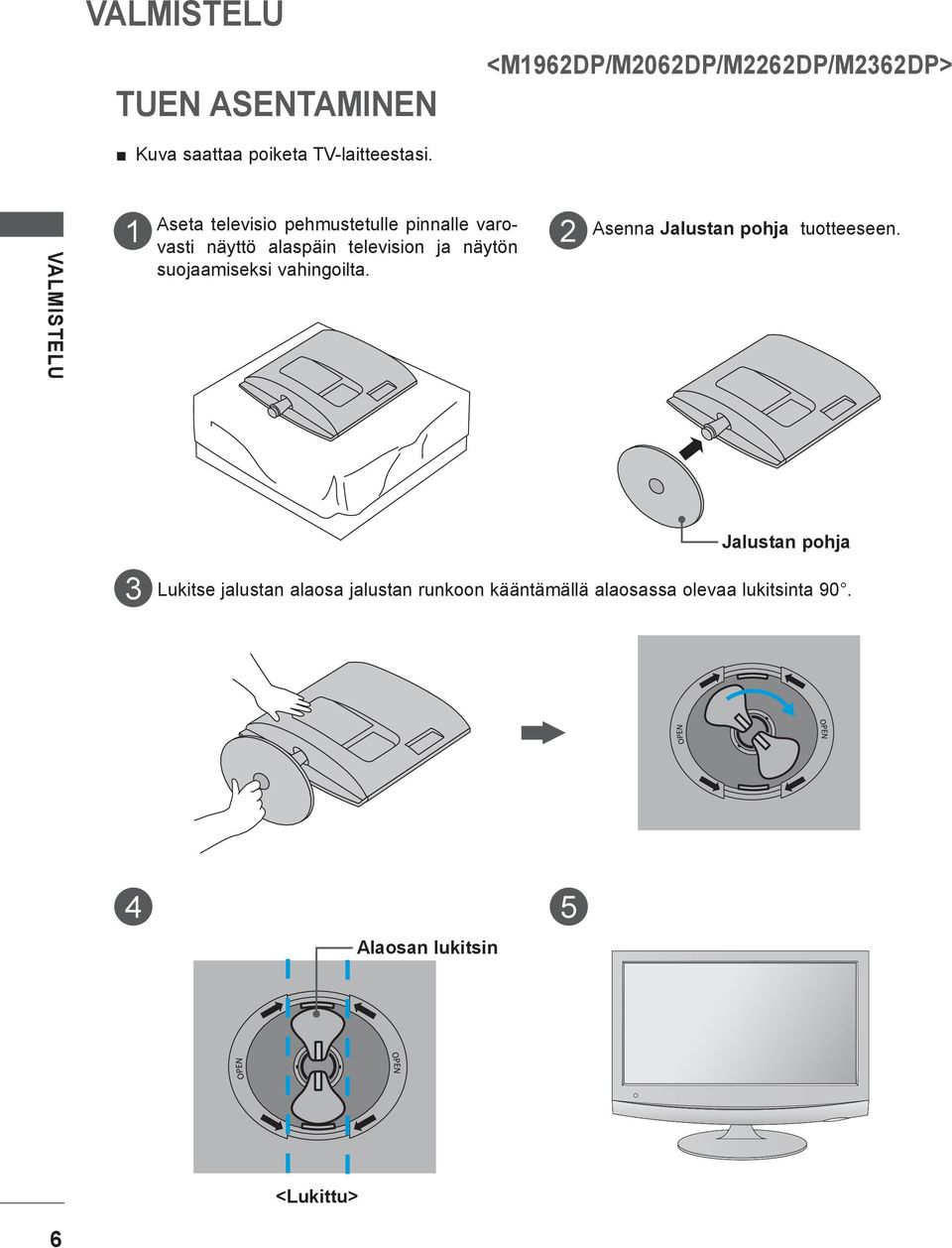 näytön suojaamiseksi vahingoilta. Asenna Jalustan pohja tuotteeseen.