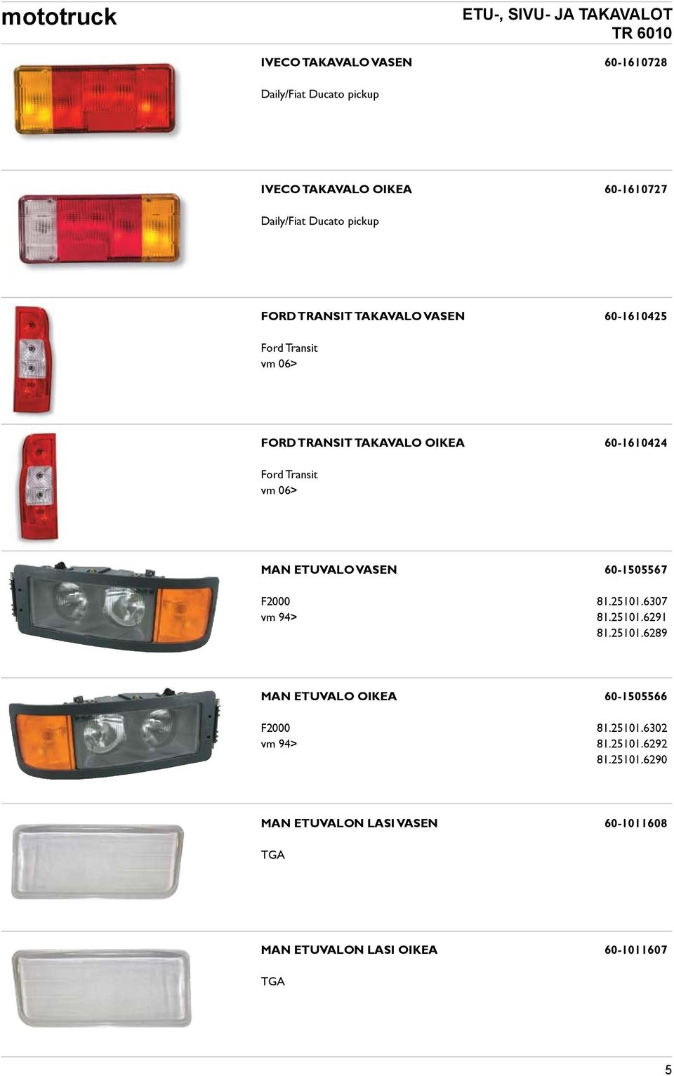 Transit vm 06> MAN ETUVALO VASEN 60-1505567 F2000 81.25101.6307 vm 94> 81.25101.6291 81.25101.6289 MAN ETUVALO OIKEA 60-1505566 F2000 81.