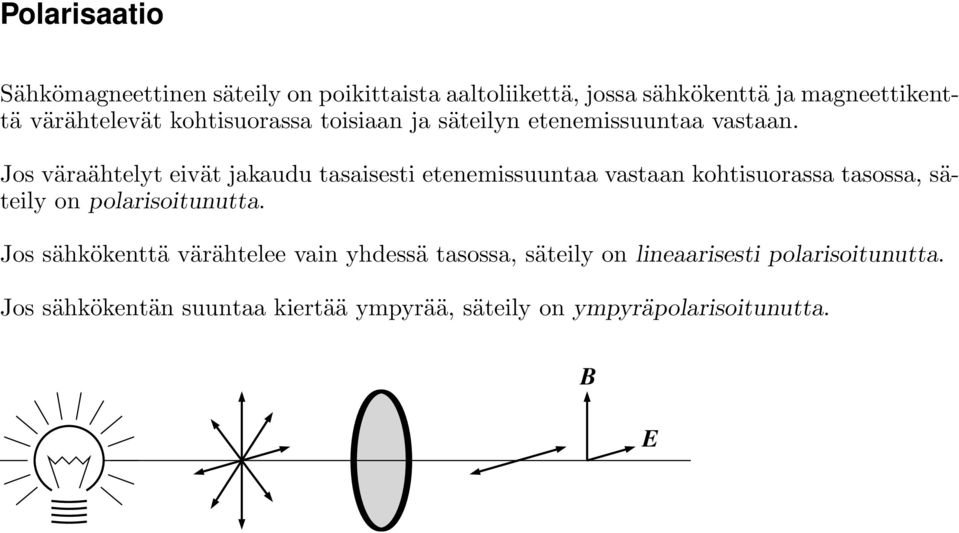 Jos väraähtelyt eivät jakaudu tasaisesti etenemissuuntaa vastaan kohtisuorassa tasossa, säteily on polarisoitunutta.