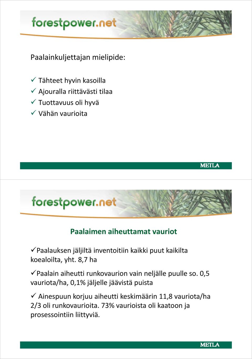 8,7 ha Paalain aiheutti runkovaurion vain neljälle puulle so.