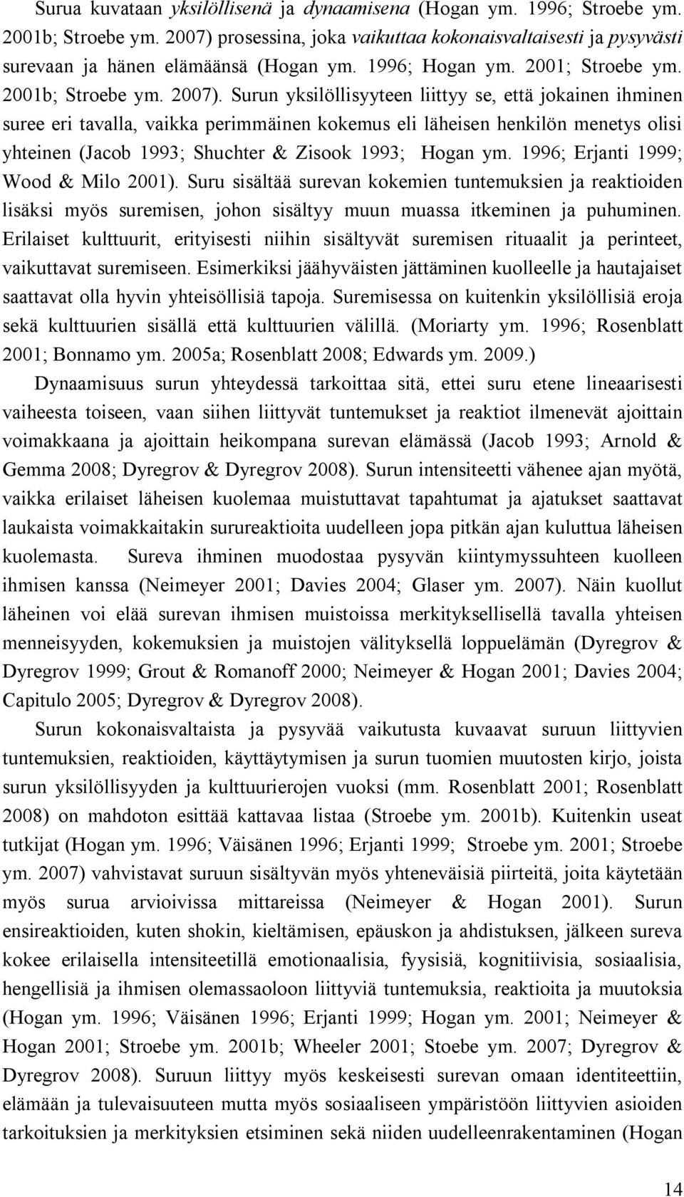 Surun yksilöllisyyteen liittyy se, että jokainen ihminen suree eri tavalla, vaikka perimmäinen kokemus eli läheisen henkilön menetys olisi yhteinen (Jacob 1993; Shuchter & Zisook 1993; Hogan ym.