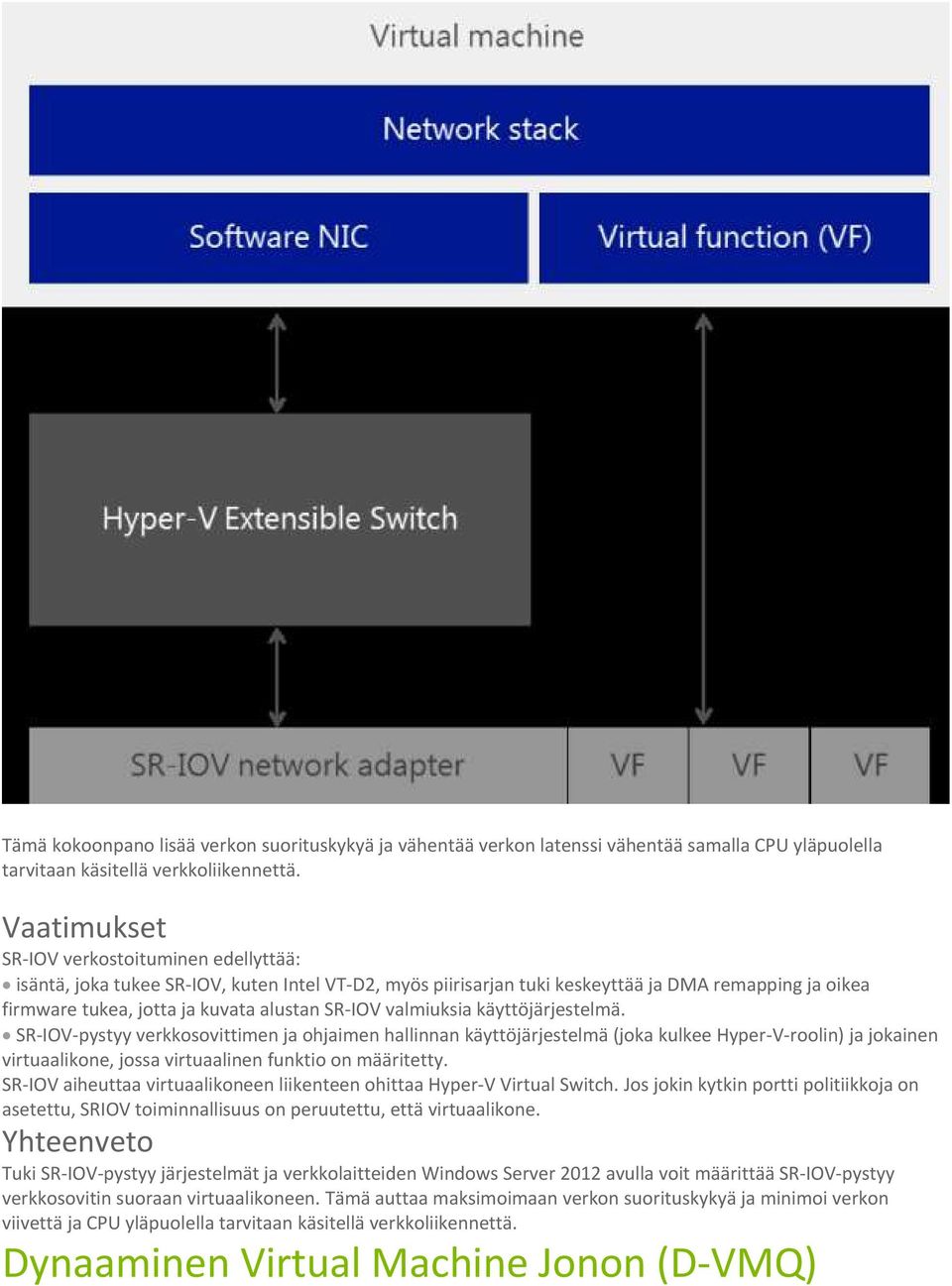 valmiuksia käyttöjärjestelmä. SR-IOV-pystyy verkkosovittimen ja ohjaimen hallinnan käyttöjärjestelmä (joka kulkee Hyper-V-roolin) ja jokainen virtuaalikone, jossa virtuaalinen funktio on määritetty.