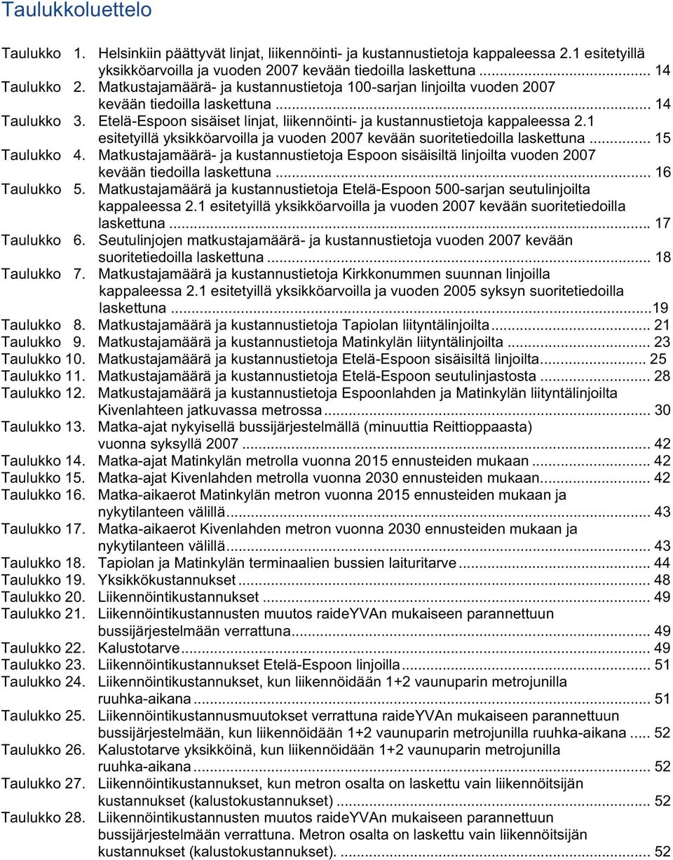 1 esitetyillä yksikköarvoilla ja vuoden 2007 kevään suoritetiedoilla laskettuna... 15 Taulukko 4.