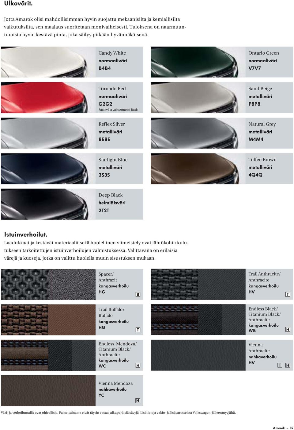 Candy White Ontario Green Tornado Red Saatavilla vain Amarok Basis Sand Beige Reflex Silver Natural Grey Starlight Blue Toffee Brown Deep Black Laadukkaat ja kestävät materiaalit sekä huolellinen