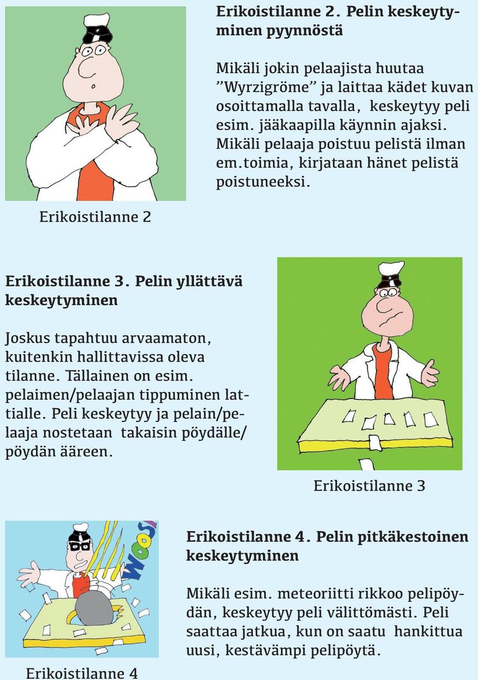 Pelin yllättävä keskeytyminen Joskus tapahtuu arvaamaton, kuitenkin hallittavissa oleva tilanne. Tällainen on esim. pelaimen/pelaajan tippuminen lattialle.