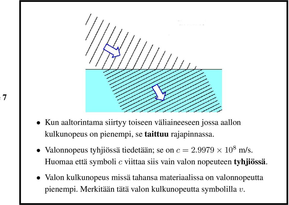 Huomaa että symboli c viittaa siis vain valon nopeuteen tyhjiössä.