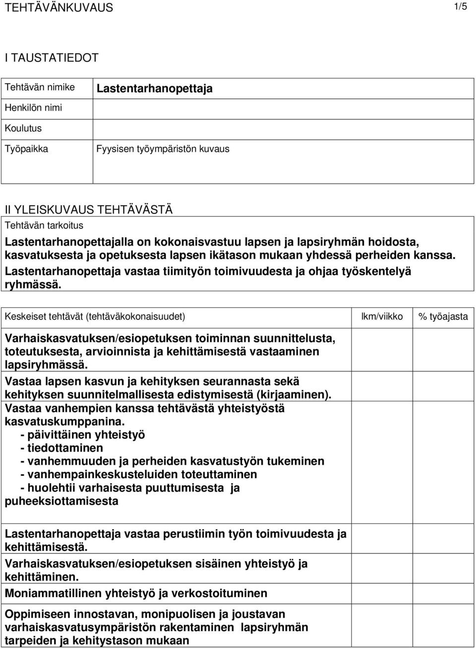 Lastentarhanopettaja vastaa tiimityön toimivuudesta ja ohjaa työskentelyä ryhmässä.