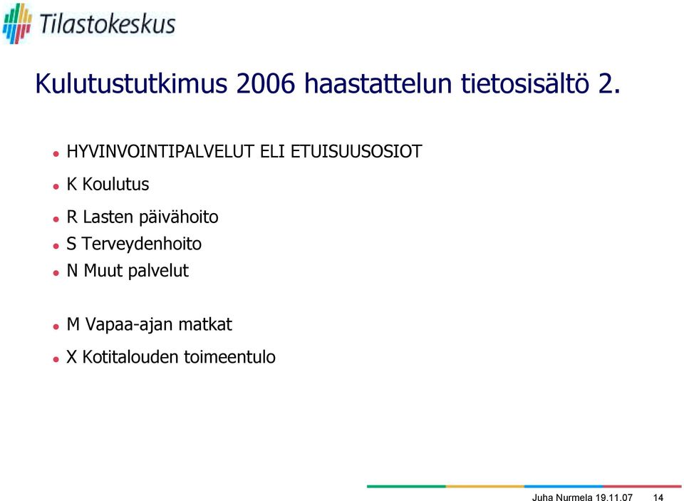 Lasten päivähoito " S Terveydenhoito " N Muut palvelut " M