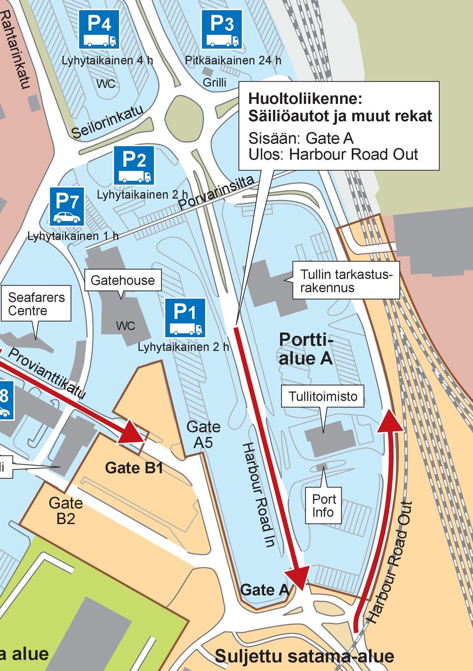 1 h Seafarers Centre Provianttikatu Gatehouse WC P1 Lyhytaikainen 2 h Tullin tarkastusrakennus Porttialue A