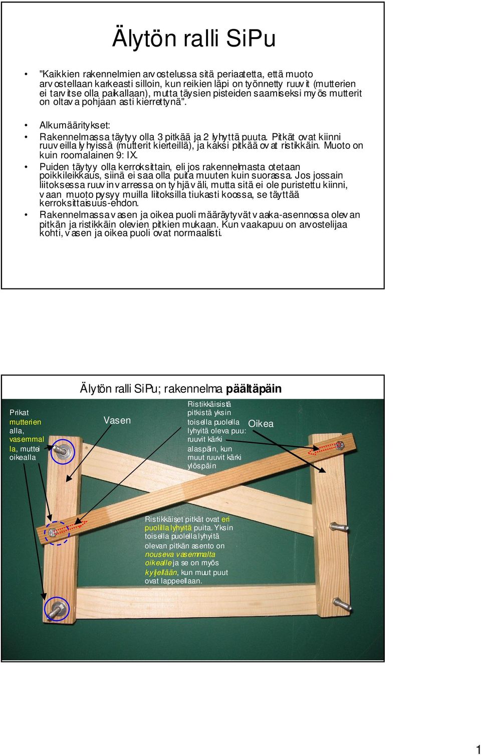 Pitkät ovat kiinni ruuv eilla ly hyissä (mutterit kierteillä), ja kaksi pitkää ov at ristikkäin. Muoto on kuin roomalainen 9: IX.