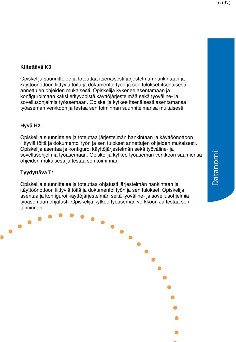 Opiskelija kytkee itsenäisesti asentamansa työaseman verkkoon ja testaa sen toiminnan suunnitelmansa mukaisesti.