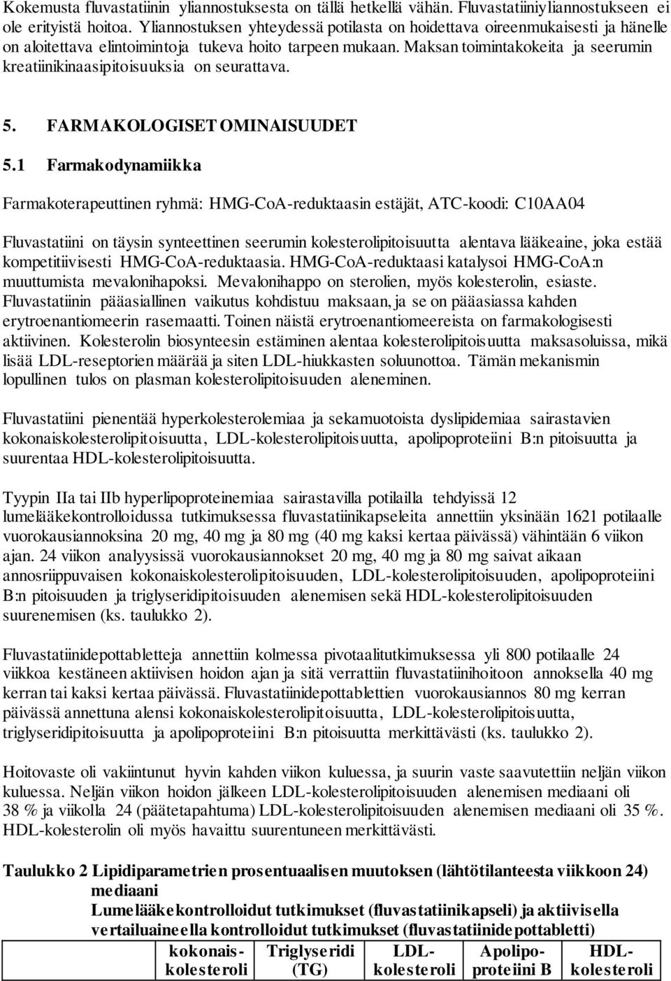 Maksan toimintakokeita ja seerumin kreatiinikinaasipitoisuuksia on seurattava. 5. FARMAKOLOGISET OMINAISUUDET 5.