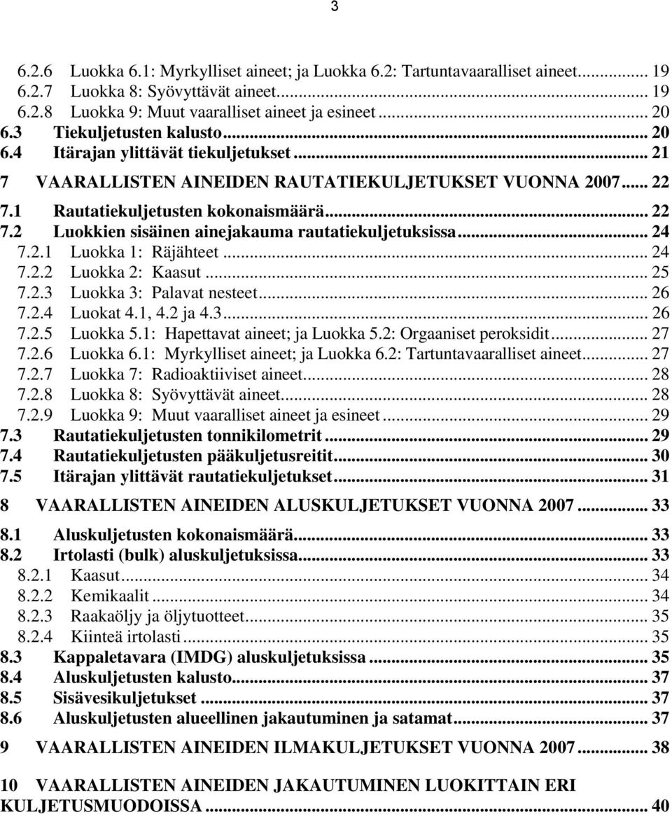 .. 24 7.2.1 Luokka 1: Räjähteet... 24 7.2.2 Luokka 2: Kaasut... 25 7.2.3 Luokka 3: Palavat nesteet... 26 7.2.4 Luokat 4.1, 4.2 ja 4.3... 26 7.2.5 Luokka 5.1: Hapettavat aineet; ja Luokka 5.