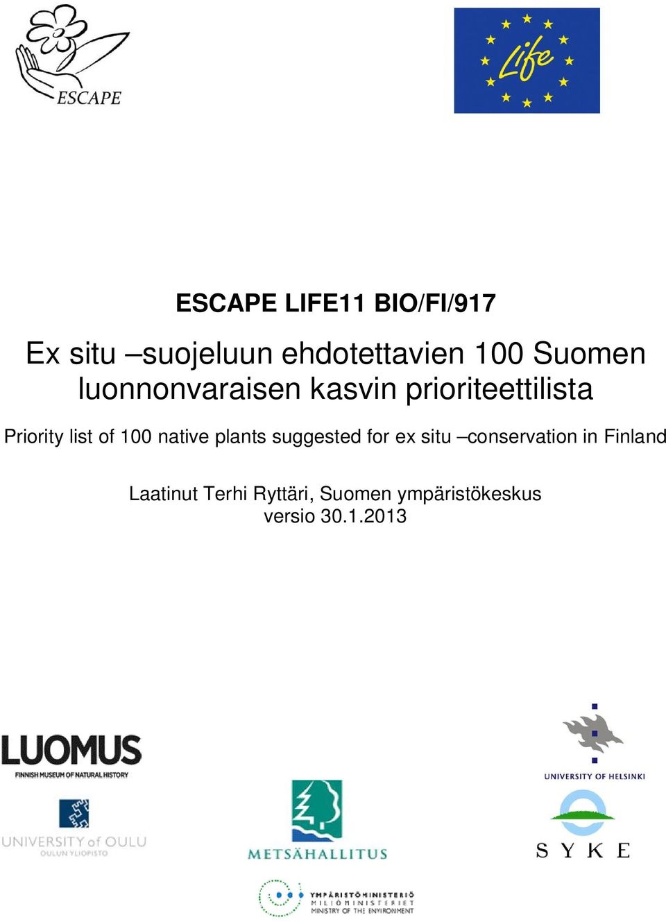 of 100 native plants suggested for ex situ conservation in