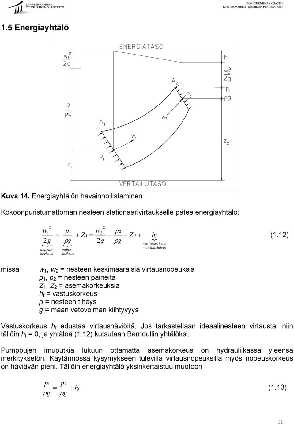 vastuskorkeus = virtaushäviö (1.