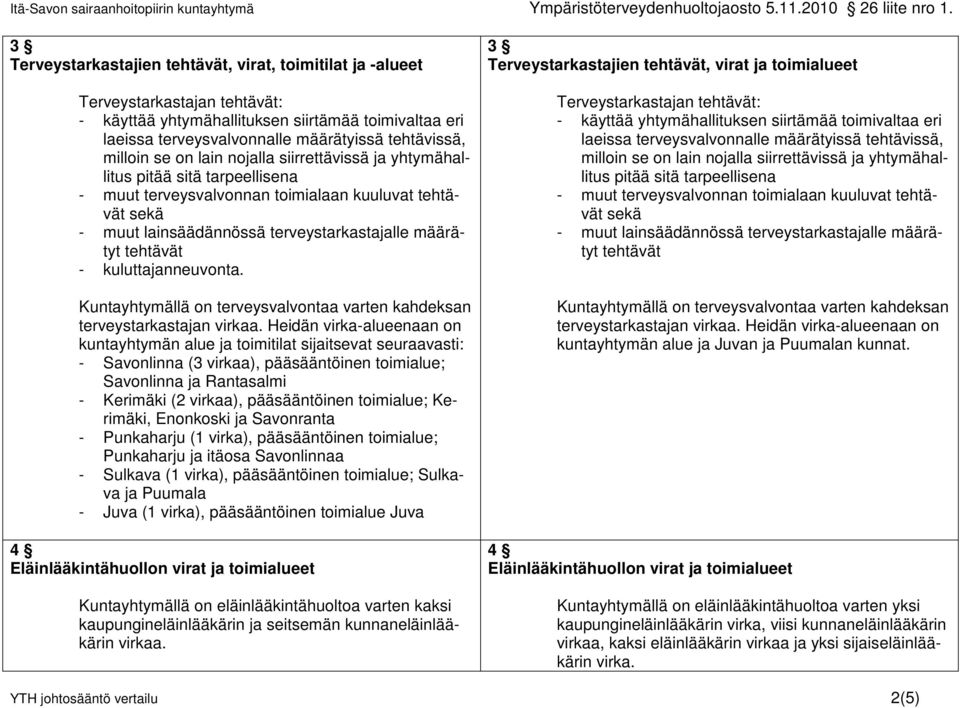 Kuntayhtymällä on terveysvalvontaa varten kahdeksan terveystarkastajan virkaa.