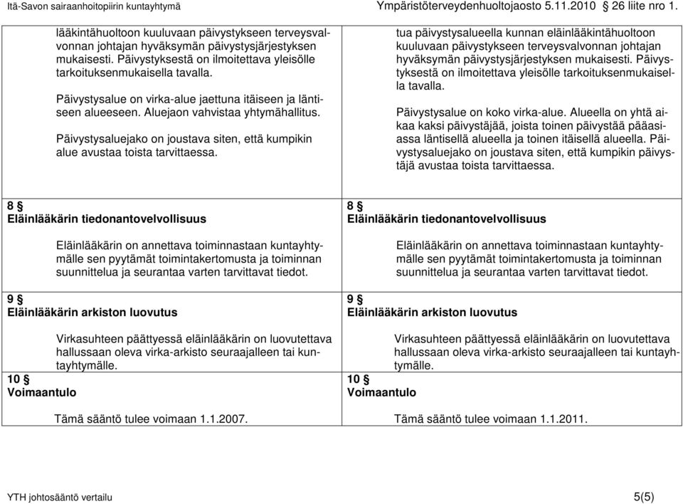 Päivystysaluejako on joustava siten, että kumpikin alue avustaa toista tarvittaessa. tua päivystysalueella kunnan eläin Päivystyksestä on ilmoitettava yleisölle tarkoituksenmukaisella tavalla.