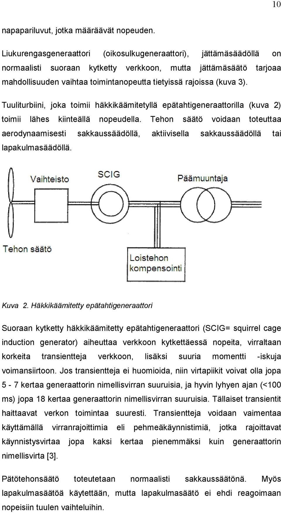 3). Tuuliturbiini, joka toimii häkkikäämitetyllä epätahtigeneraattorilla (kuva 2) toimii lähes kiinteällä nopeudella.