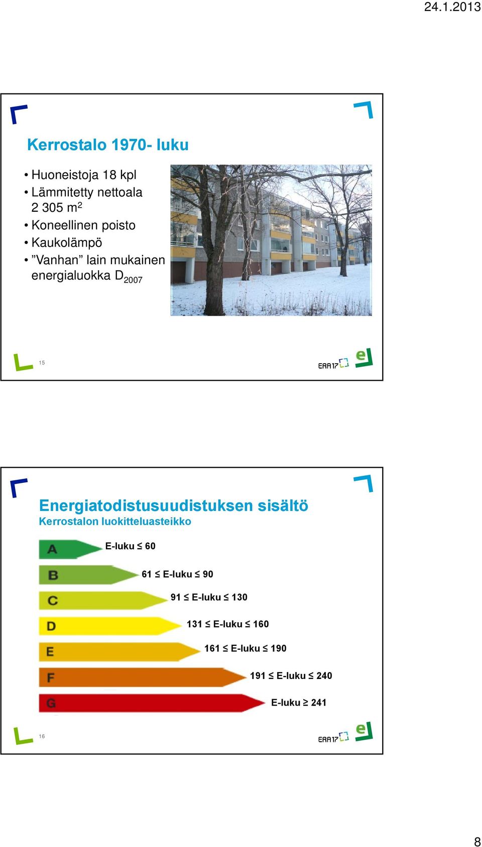 2007 15 Kerrostalon luokitteluasteikko E-luku 60 61 E-luku 90 91