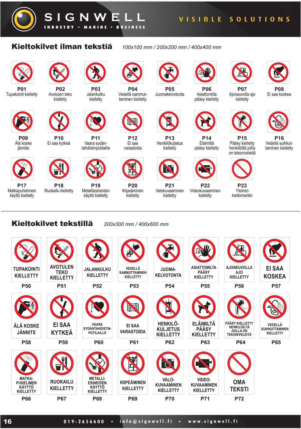 tekoniveleitä P16 Vedellä suihkuttaminen P17 Matkapuhelimen käyttö P18 Ruokailu P19 Metalliesineiden käyttö P20 Kiipeäminen P21 Valokuvaaminen P22 Videokuvaaminen P23 Yleinen kieltomerkki