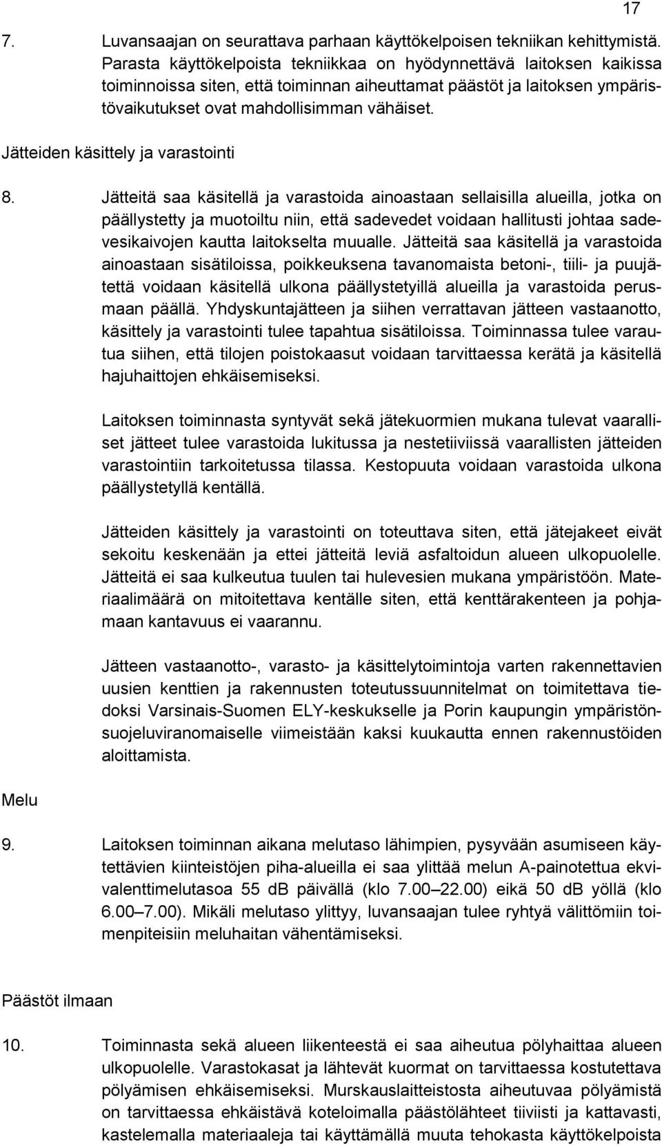 Jätteiden käsittely ja varastointi 8.