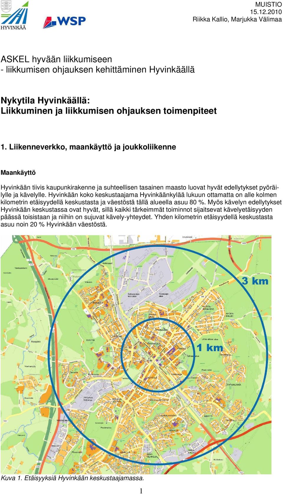 Hyvinkään koko keskustaajama Hyvinkäänkylää lukuun ottamatta on alle kolmen kilometrin etäisyydellä keskustasta ja väestöstä tällä alueella asuu 80 %.