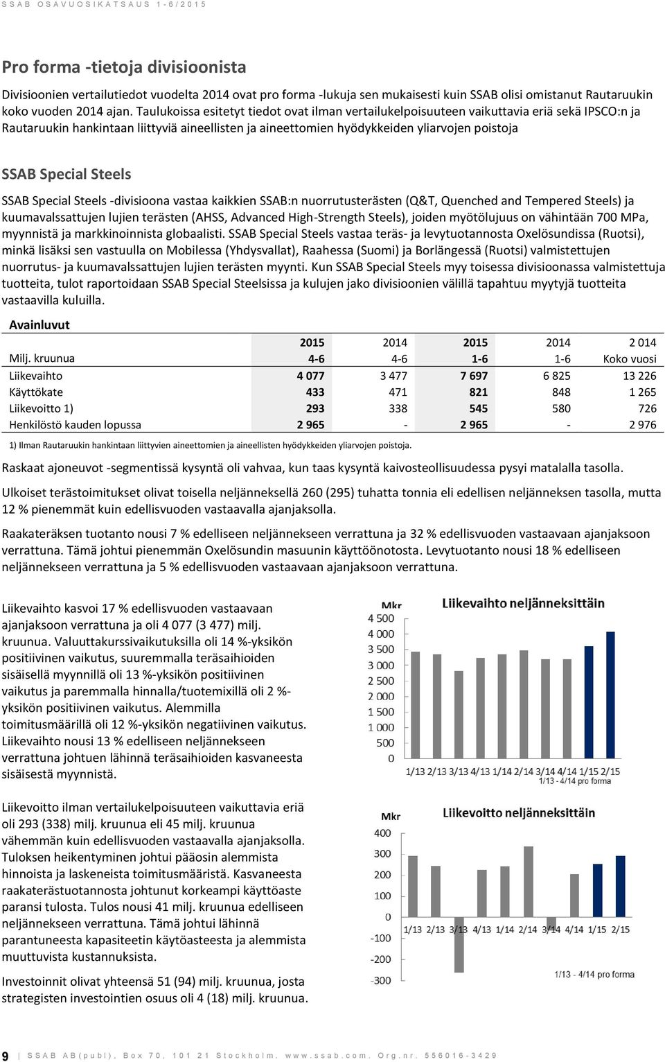 Special Steels SSAB Special Steels -divisioona vastaa kaikkien SSAB:n nuorrutusterästen (Q&T, Quenched and Tempered Steels) ja kuumavalssattujen lujien terästen (AHSS, Advanced High-Strength Steels),